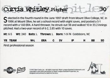 1997 Best Hickory Crawdads Beige #30 Curtis Whitley Back