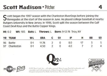 1997 Best Hudson Valley Renegades #4 Scott Madison Back