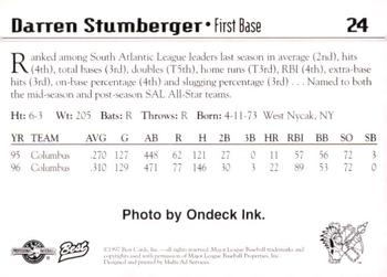 1997 Best Kinston Indians #24 Darren Stumberger Back