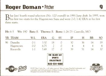 1997 Best Knoxville Smokies #9 Roger Doman Back