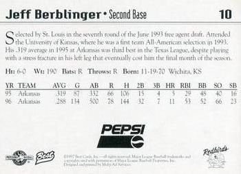 1997 Best Louisville Redbirds #10 Jeff Berblinger Back