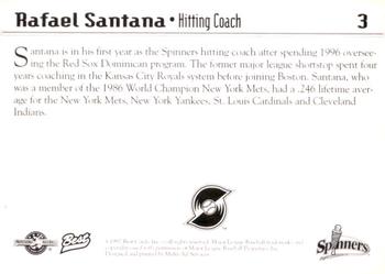 1997 Best Lowell Spinners #3 Rafael Santana Back