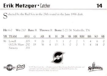 1997 Best Lowell Spinners #14 Erik Metzger Back