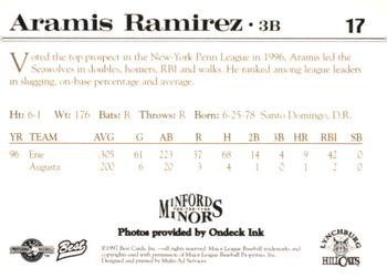 1997 Best Lynchburg Hillcats #17 Aramis Ramirez Back