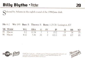 1997 Best Macon Braves #20 Billy Blythe Back