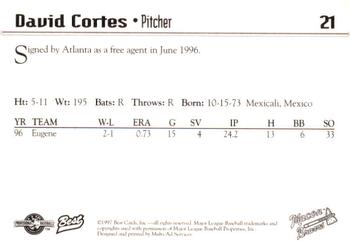 1997 Best Macon Braves #21 David Cortes Back