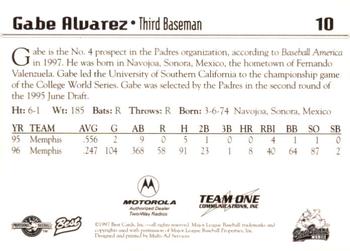 1997 Best Mobile BayBears #10 Gabe Alvarez Back