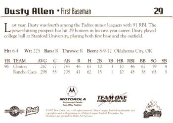 1997 Best Mobile BayBears #29 Dusty Allen Back