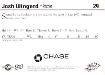 1997 Best New Jersey Cardinals #29 Josh Wingerd Back