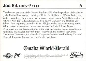 1997 Best Omaha Royals #5 Joe Adams Back