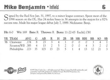 1997 Best Pawtucket Red Sox #6 Mike Benjamin Back