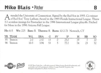 1997 Best Pawtucket Red Sox #8 Mike Blais Back