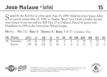 1997 Best Pawtucket Red Sox #15 Jose Malave Back