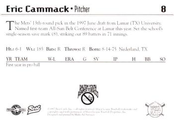 1997 Best Pittsfield Mets #8 Eric Cammack Back