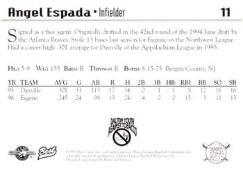 1997 Best Pittsfield Mets #11 Angel Espada Back