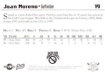 1997 Best Pittsfield Mets #19 Juan Moreno Back