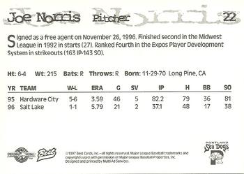 1997 Best Portland Sea Dogs #22 Joe Norris Back
