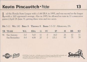 1997 Best San Bernardino Stampede #13 Kevin Pincavitch Back