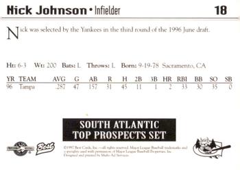 1997 Best South Atlantic League Top Prospects #18 Nick Johnson Back