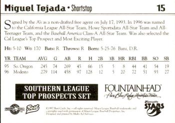 1997 Best Southern League Top Prospects #15 Miguel Tejada Back