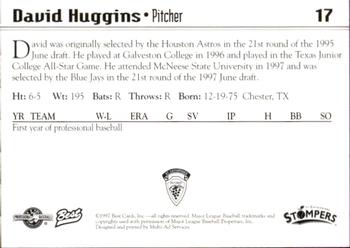 1997 Best St. Catharines Stompers #17 David Huggins Back