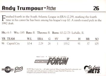 1997 Best St. Lucie Mets #26 Andy Trumpour Back