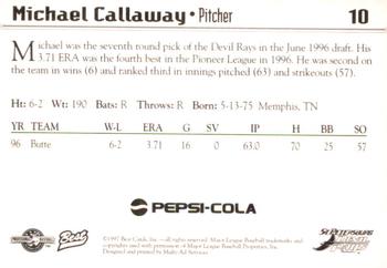 1997 Best St. Petersburg Devil Rays #10 Michael Callaway Back