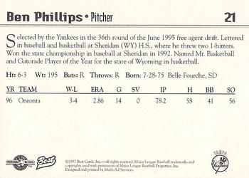 1997 Best Tampa Yankees #21 Ben Phillips Back