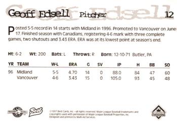 1997 Best Vancouver Canadians #12 Geoff Edsell Back