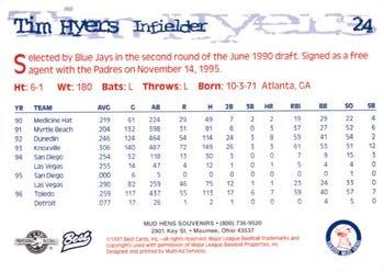 1997 Best Toledo Mud Hens #24 Tim Hyers Back
