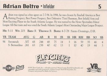1997 Best Vero Beach Dodgers #5 Adrian Beltre Back