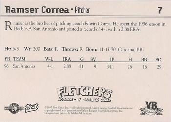 1997 Best Vero Beach Dodgers #7 Ramser Correa Back