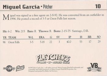 1997 Best Vero Beach Dodgers #10 Miguel Garcia Back