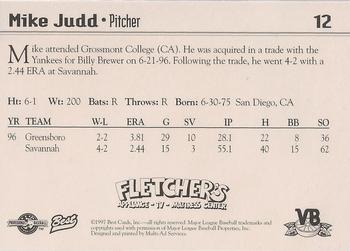 1997 Best Vero Beach Dodgers #12 Mike Judd Back