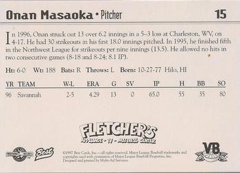 1997 Best Vero Beach Dodgers #15 Onan Masaoka Back