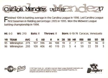 1997 Best Wichita Wranglers #17 Carlos Mendez Back