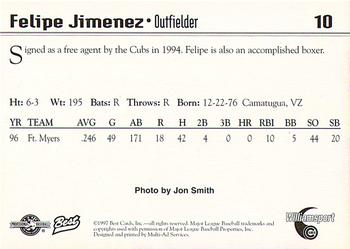 1997 Best Williamsport Cubs #10 Felipe Jimenez Back