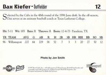 1997 Best Williamsport Cubs #12 Dax Kiefer Back