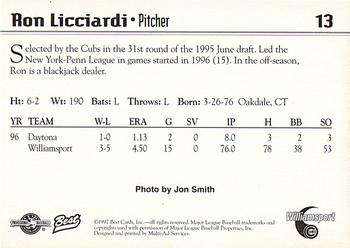 1997 Best Williamsport Cubs #13 Ron Licciardi Back