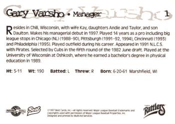 1997 Best Wisconsin Timber Rattlers #1 Gary Varsho Back