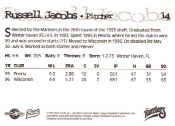 1997 Best Wisconsin Timber Rattlers #14 Russell Jacob Back