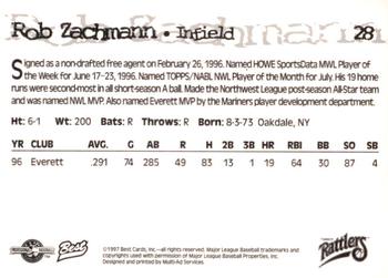 1997 Best Wisconsin Timber Rattlers #28 Rob Zachmann Back