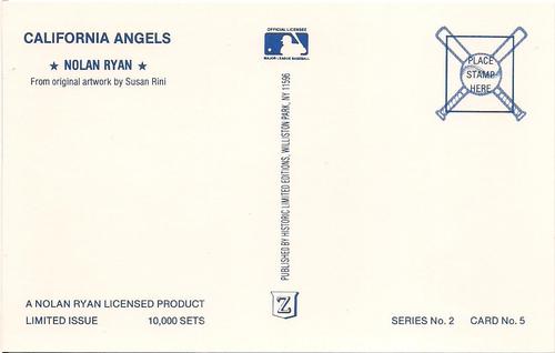 1990 Historic Limited Editions Nolan Ryan Postcards (Series 2) #5 Nolan Ryan Back