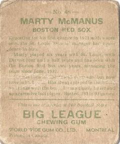 1933 World Wide Gum (V353) #48 Marty McManus Back