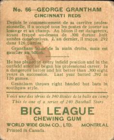 1933 World Wide Gum (V353) #66 George Grantham Back