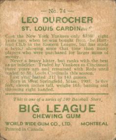1933 World Wide Gum (V353) #74 Leo Durocher Back