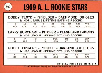 1997 Topps Stars - Rookie Reprints #5 A.L. 1969 Rookie Stars (Bob Floyd / Larry Burchart / Rollie Fingers) Back