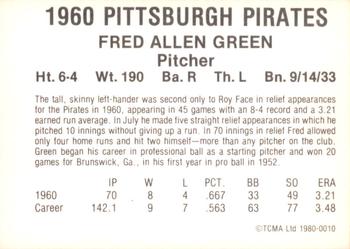 1980 TCMA 1960 Pittsburgh Pirates #0010 Fred Green Back