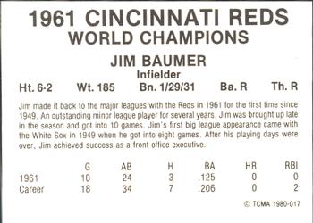 1980 TCMA 1961 Cincinnati Reds #017 Jim Baumer Back