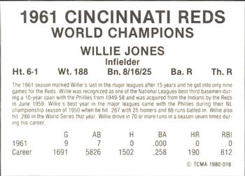 1980 TCMA 1961 Cincinnati Reds #018 Willie Jones Back